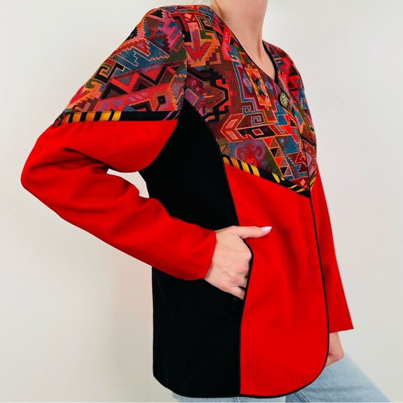 Vintage Marie Studer abstract tapestry aztec long sleeve blazer jacket - Picture 7 of 11